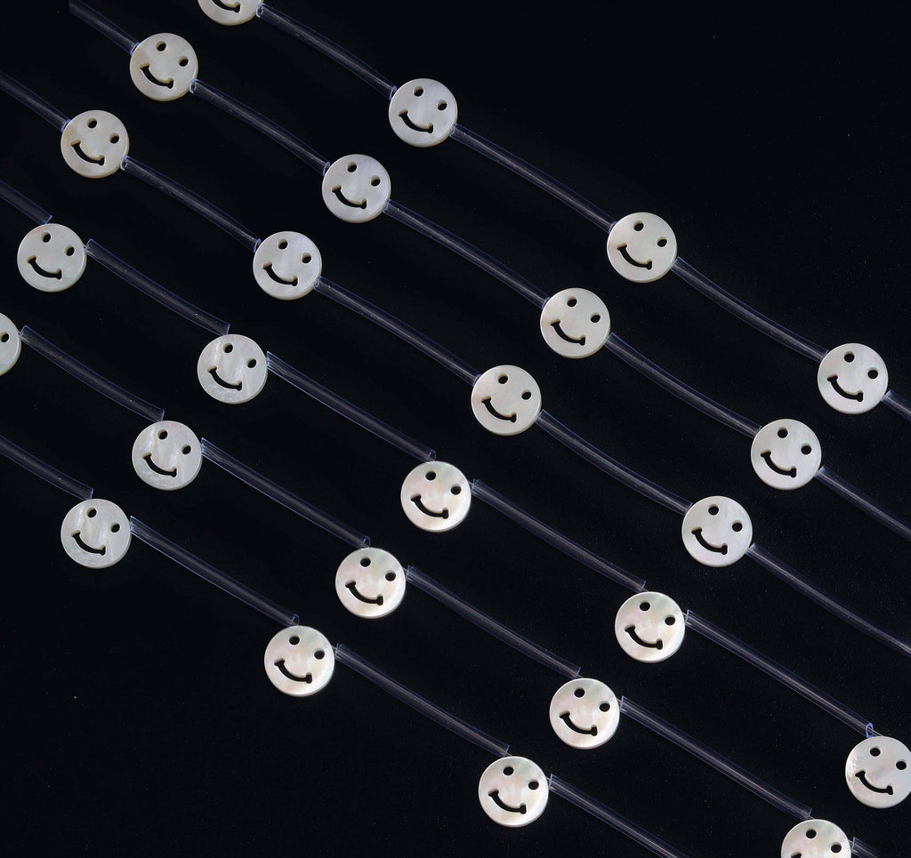 Natural Mother of Pearl Smiley Face Coin Beads, Sku#T158