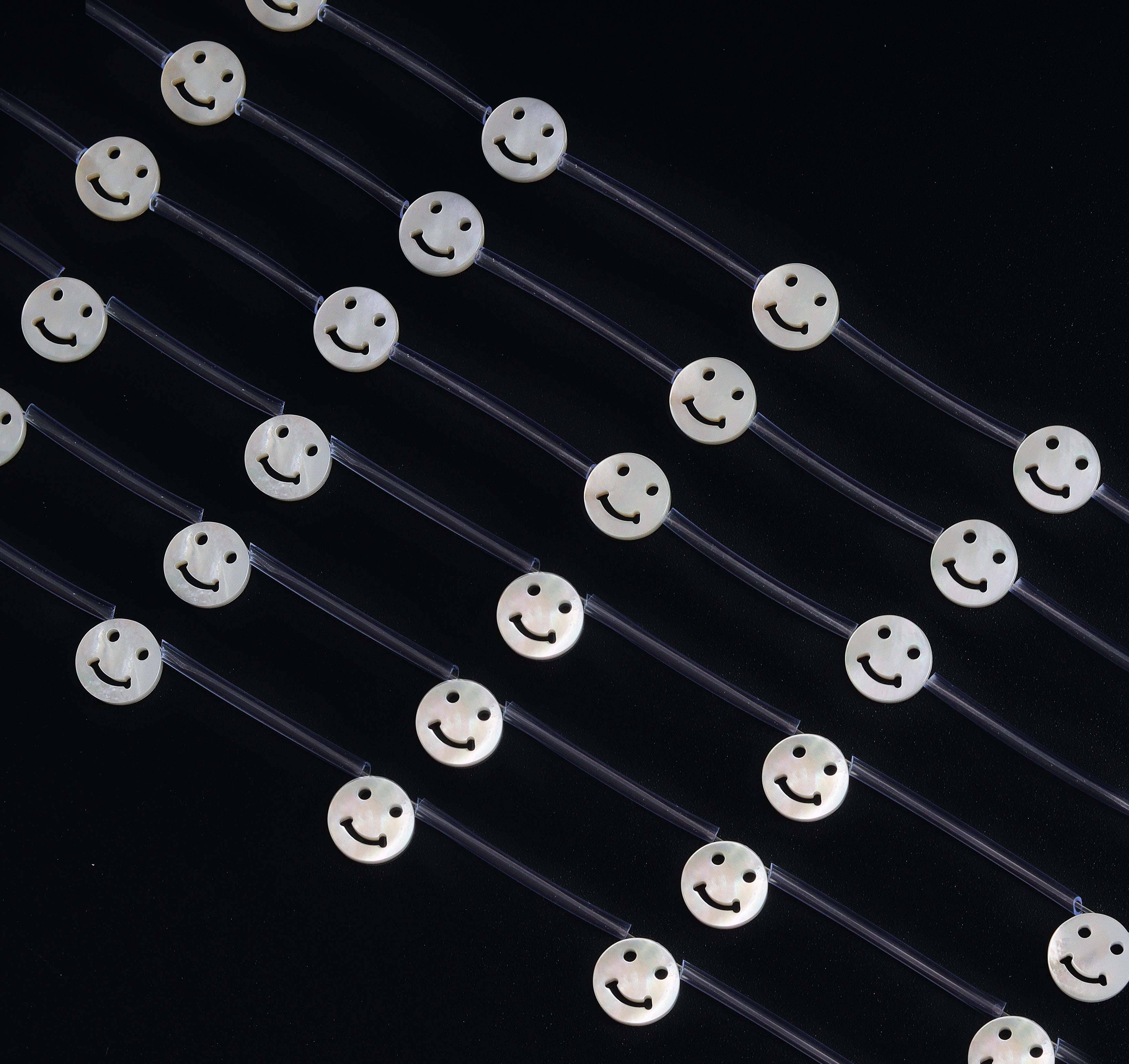 Natural Mother of Pearl Smiley Face Coin Beads, Sku#T158