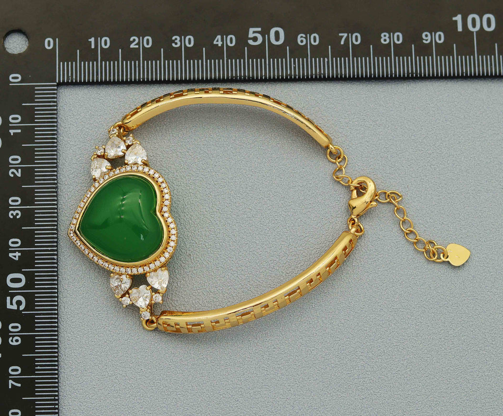 CZ Heart Green Jade Adjustable Bracelet, Sku#LX57