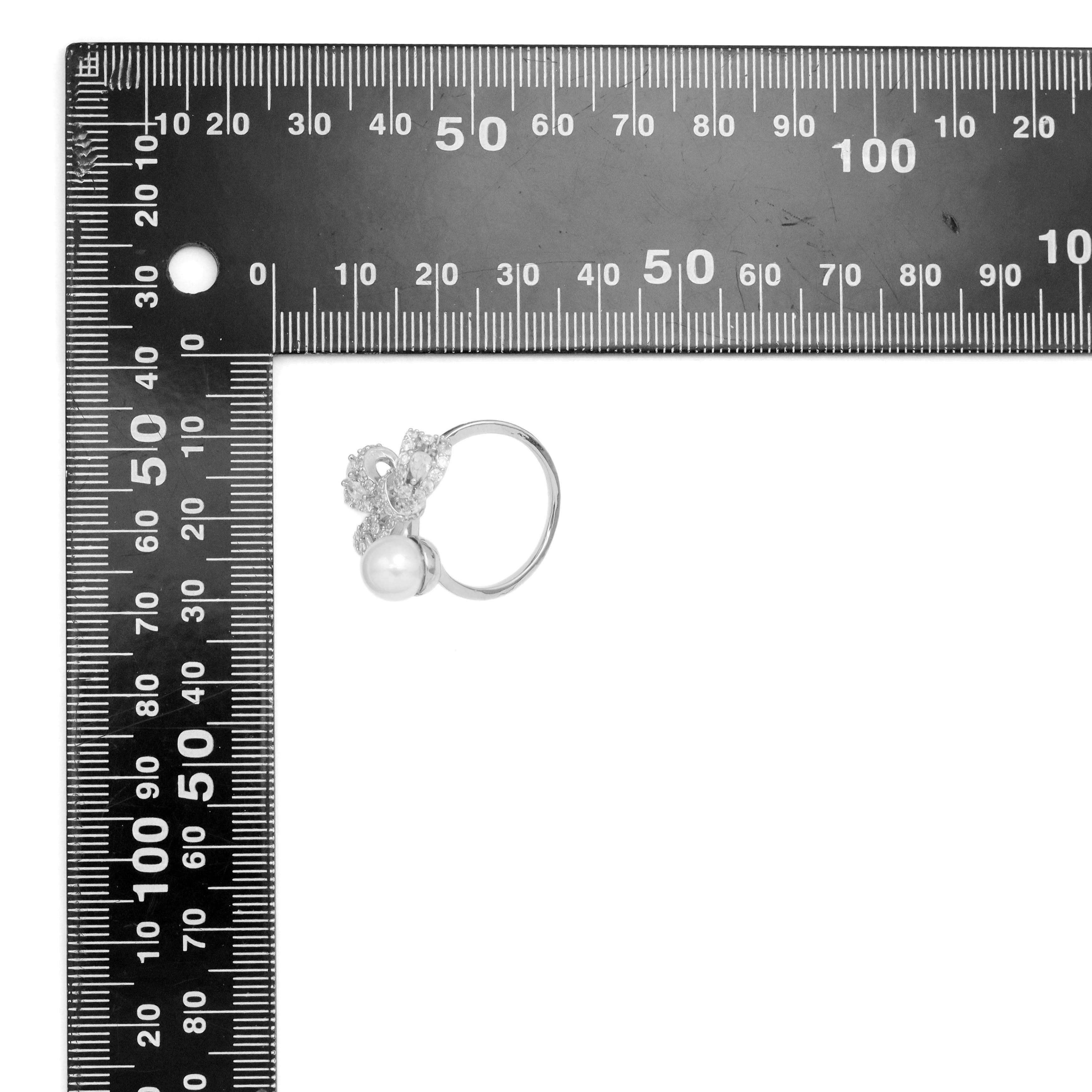 CZ Bowknot White Pearl Statement Adjustable Ring, Sku#ZX214