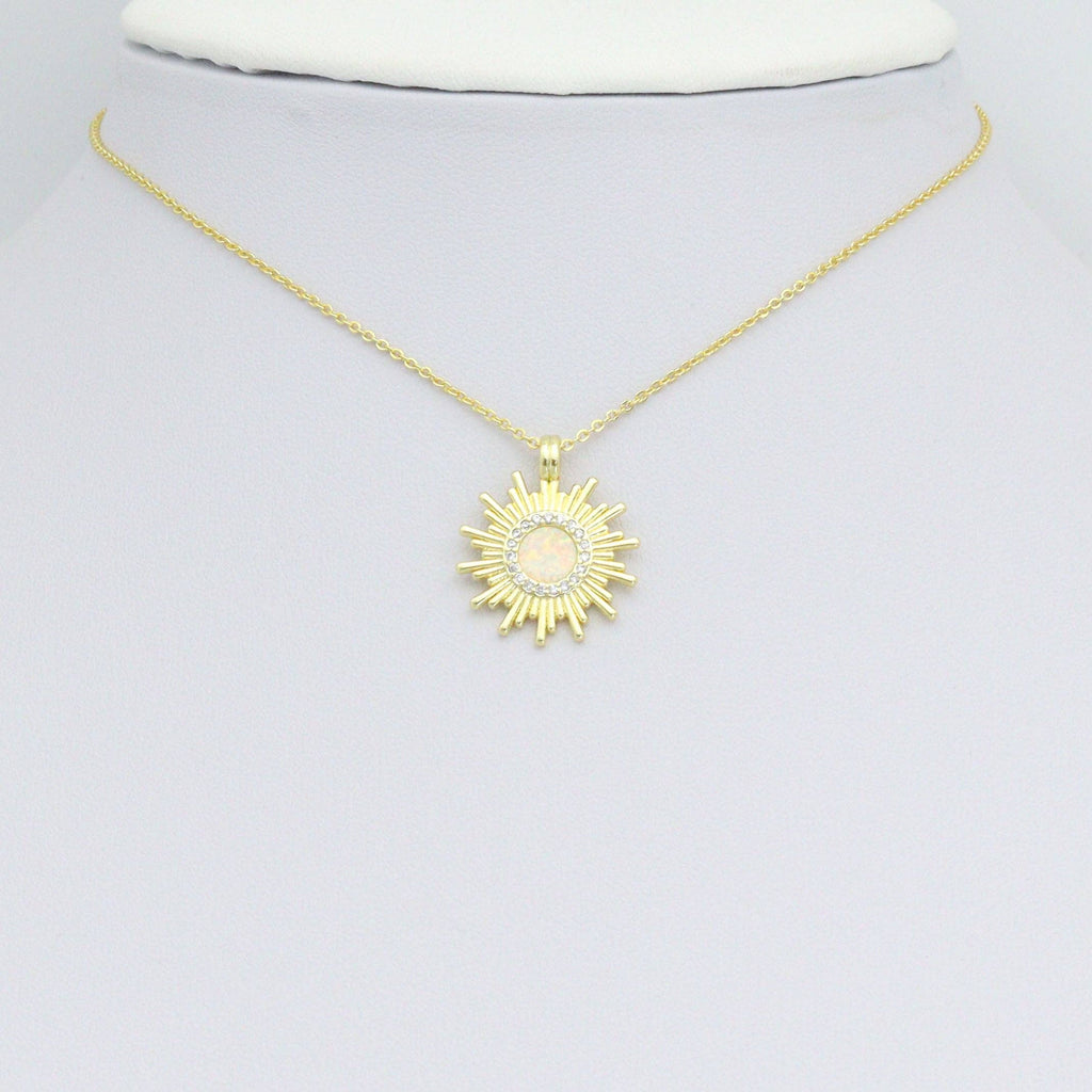 Clear CZ Rainbow Opal Sunburst Sunflower Charm Pendant, Sku#LX809