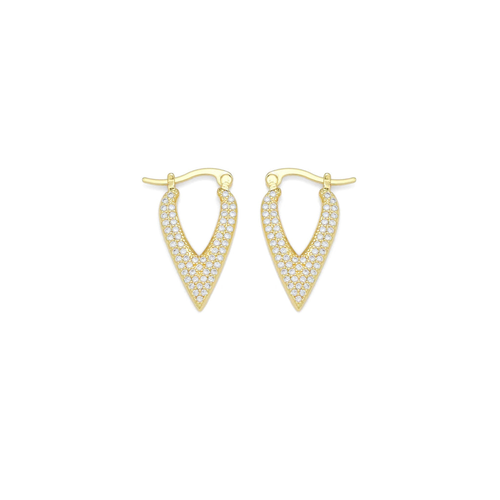 CZ Gold Long V Point heart shape Latch back Earrings, Sku#LX633