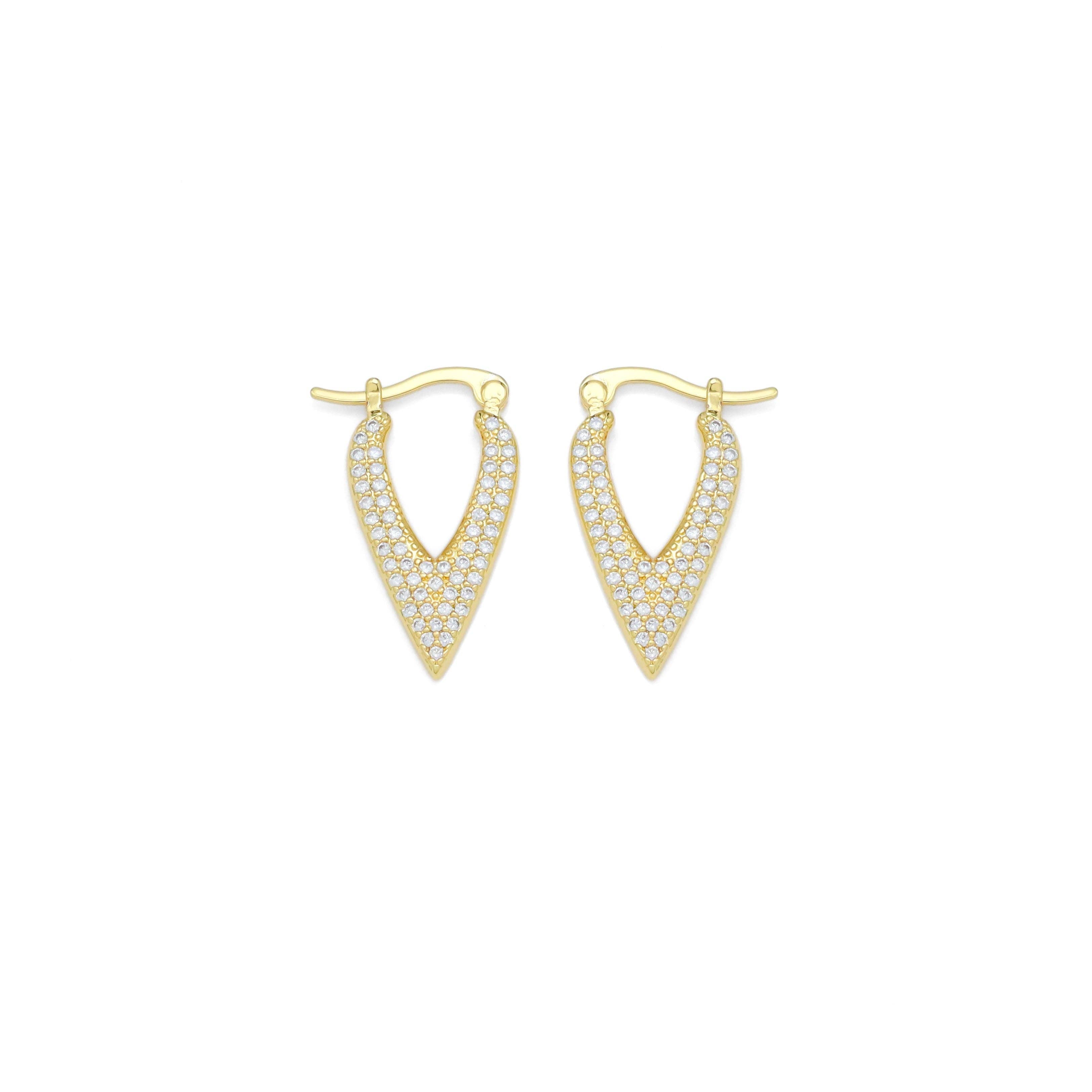 CZ Gold Long V Point heart shape Latch back Earrings, Sku#LX633