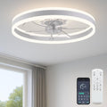 20‘’ Ceiling Fan with Light, Upgraded Low Profile Fan, Flush Mount Ceiling Fan, 6 Speeds, Dimmable LED, App & Remote Control, Quiet DC Motor, for Bedroom, Living Room, F115 White