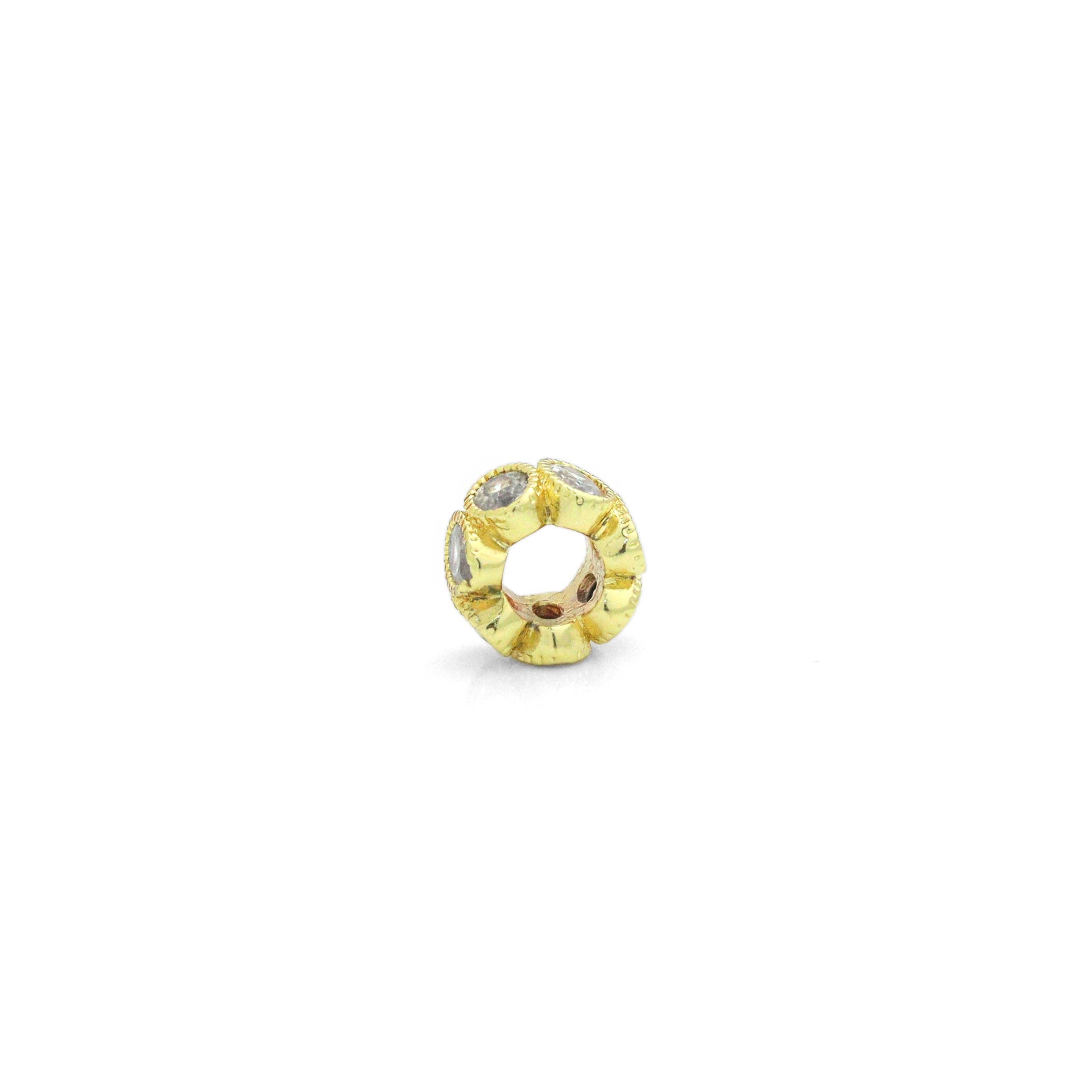 Oval CZ Gold Large Hole Spacer Bead Charm Pendant, Sku#LK1191