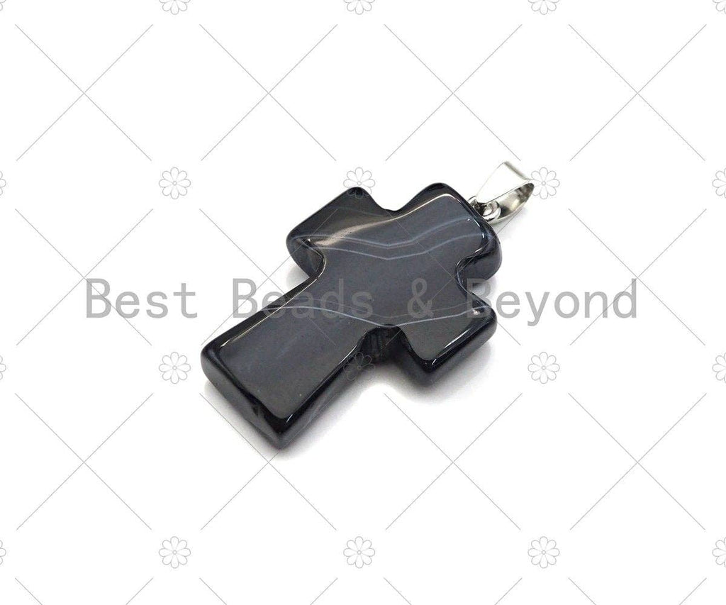 High Quality Natural Black White/Dark Red Agate Cross Pendant, Necklace Agate Pendant,22x32mm,Sku#YK23