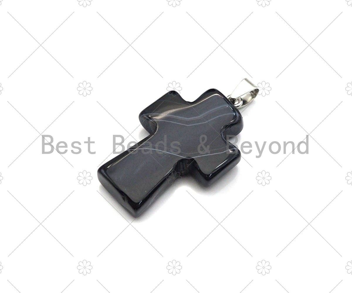 High Quality Natural Black White/Dark Red Agate Cross Pendant, Necklace Agate Pendant,22x32mm,Sku#YK23
