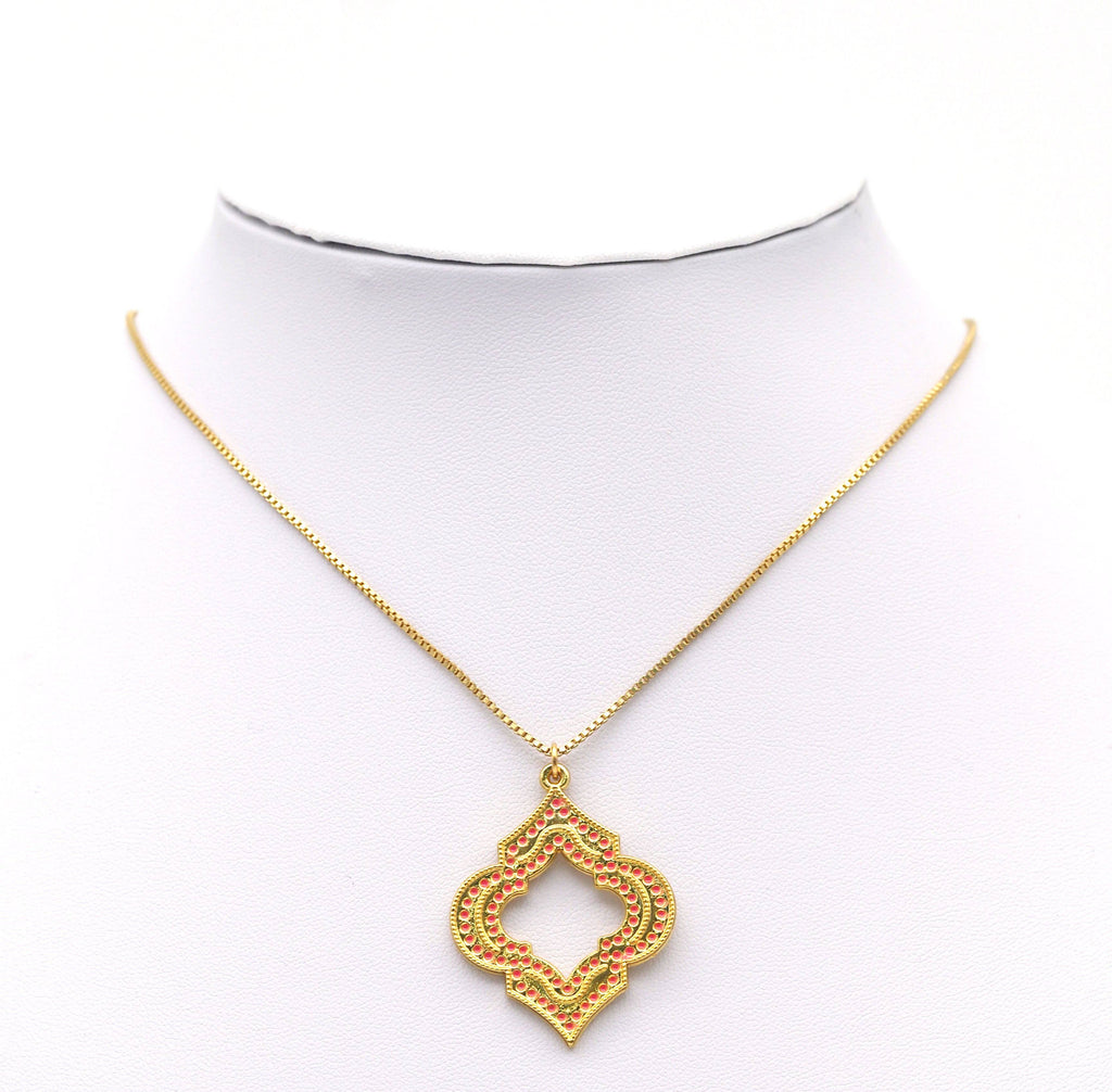 Gold Hot Pink Enamel Hollow Out Flower Charm, Sku#B181