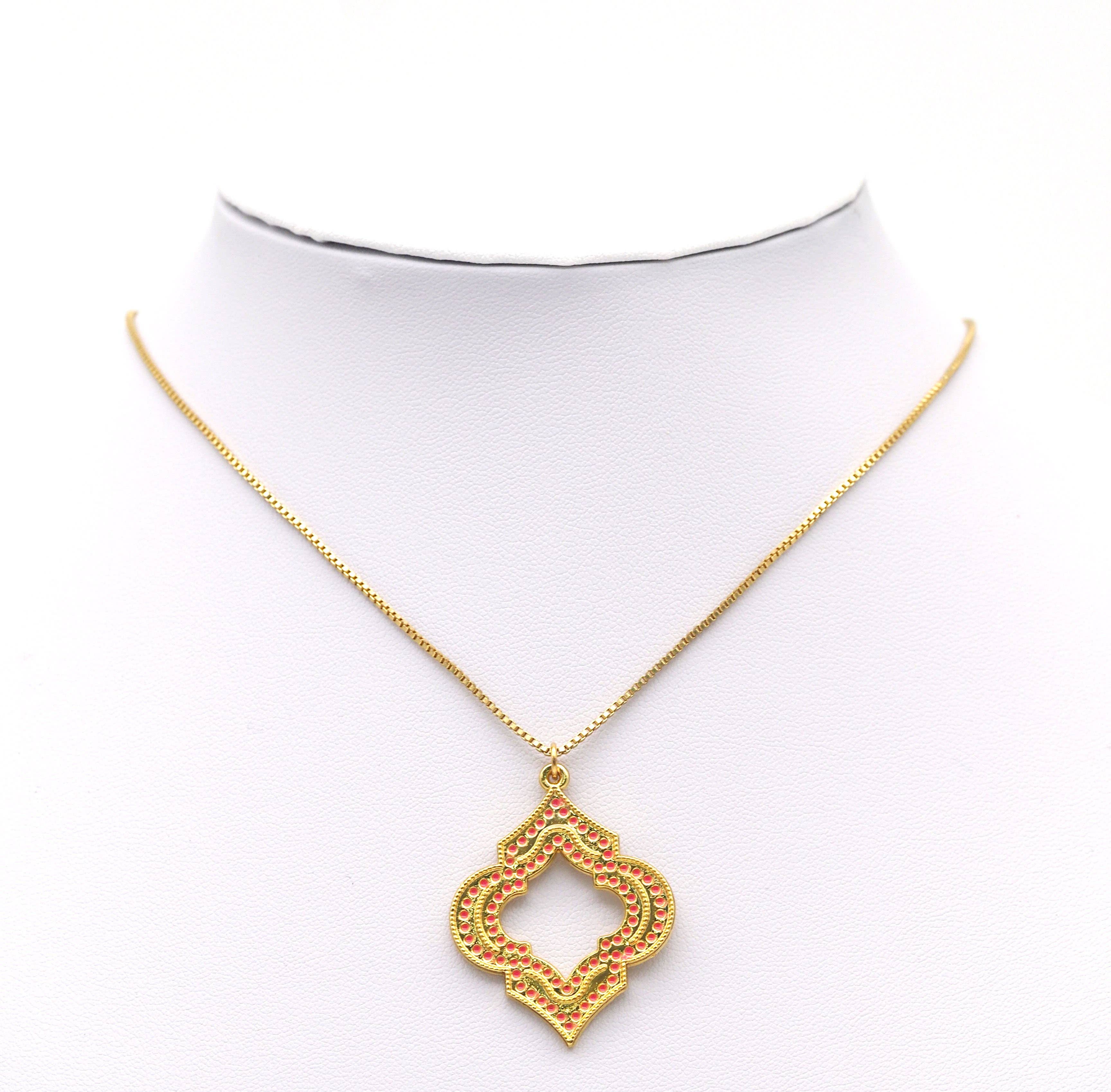 Gold Hot Pink Enamel Hollow Out Flower Charm, Sku#B181