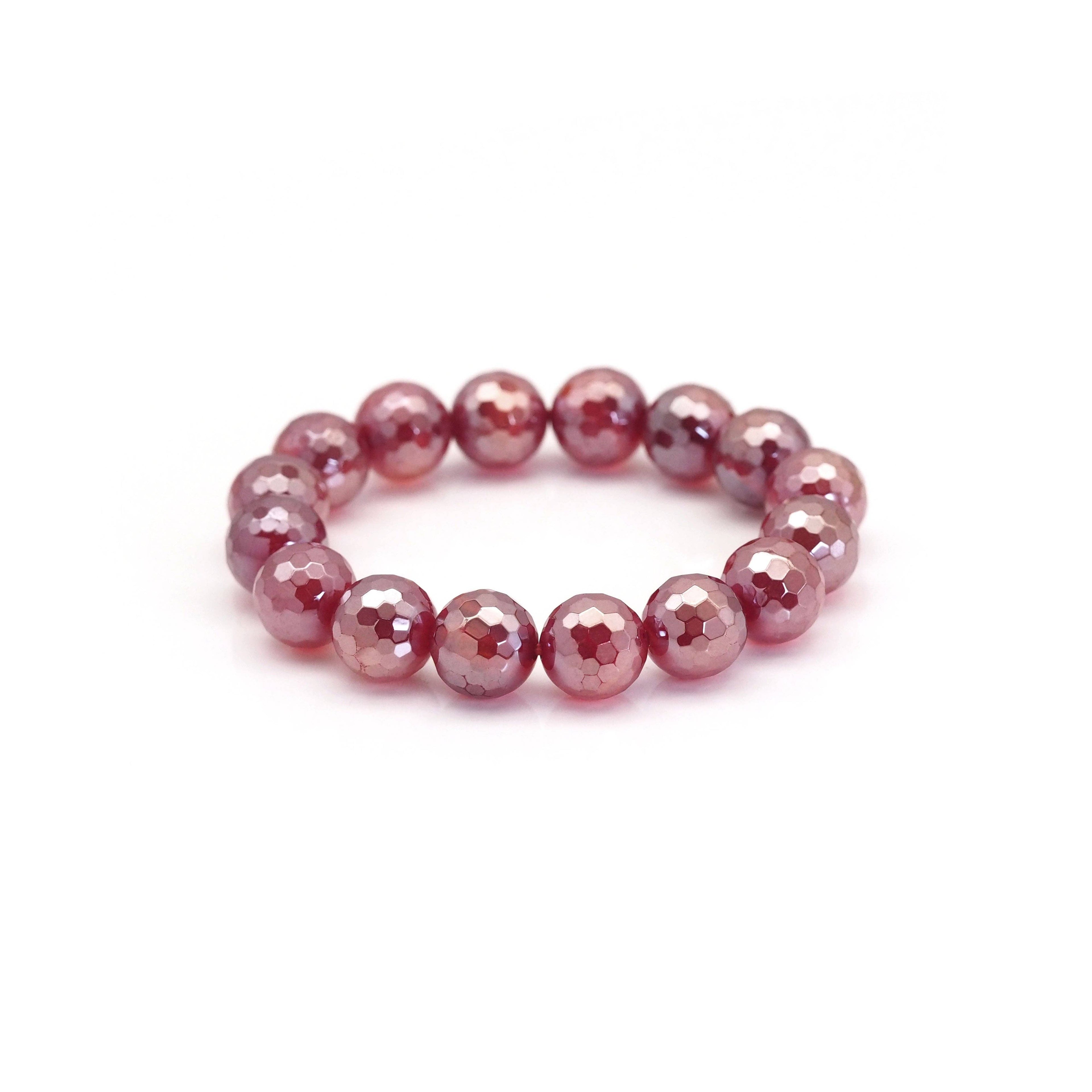 Mystic Red Agate Round Faceted Stretchy Bracelet, Sku#EF385C
