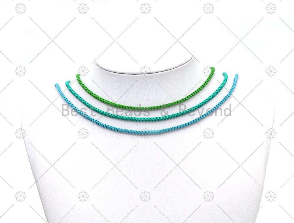 16'' Thin Enamel Box Chain Necklace, Sku#EF86
