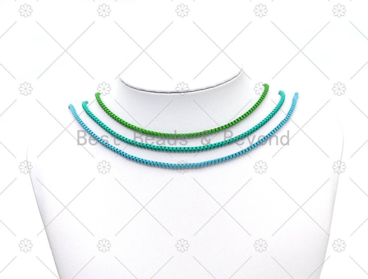 16'' Thin Enamel Box Chain Necklace, Sku#EF86