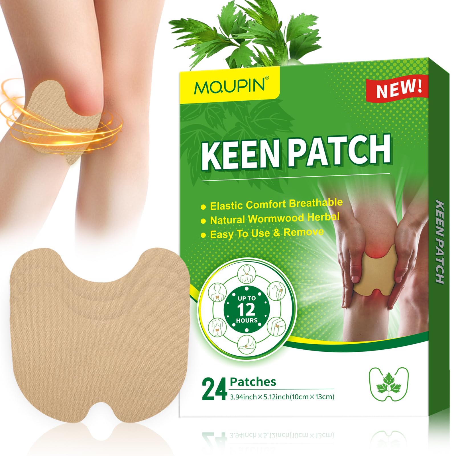 MQUPIN 24 patchs pour genoux, naturels, soulagement de la douleur au genou, patchs pour l'arthrite, patchs pour le soulagement de la douleur osseuse au genou, au dos, au cou et à l'épaule