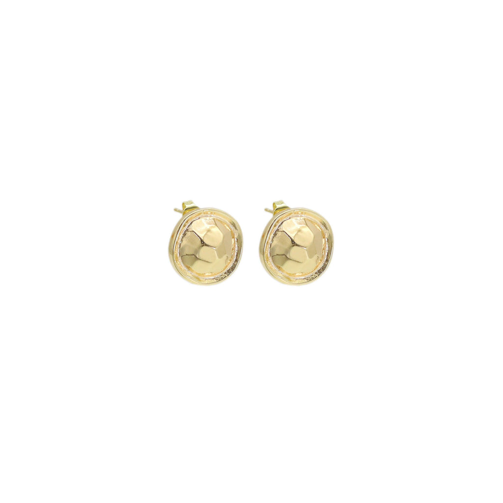 Gold Round Faceted Turtle shell Stud Earrings, Sku#ZX175