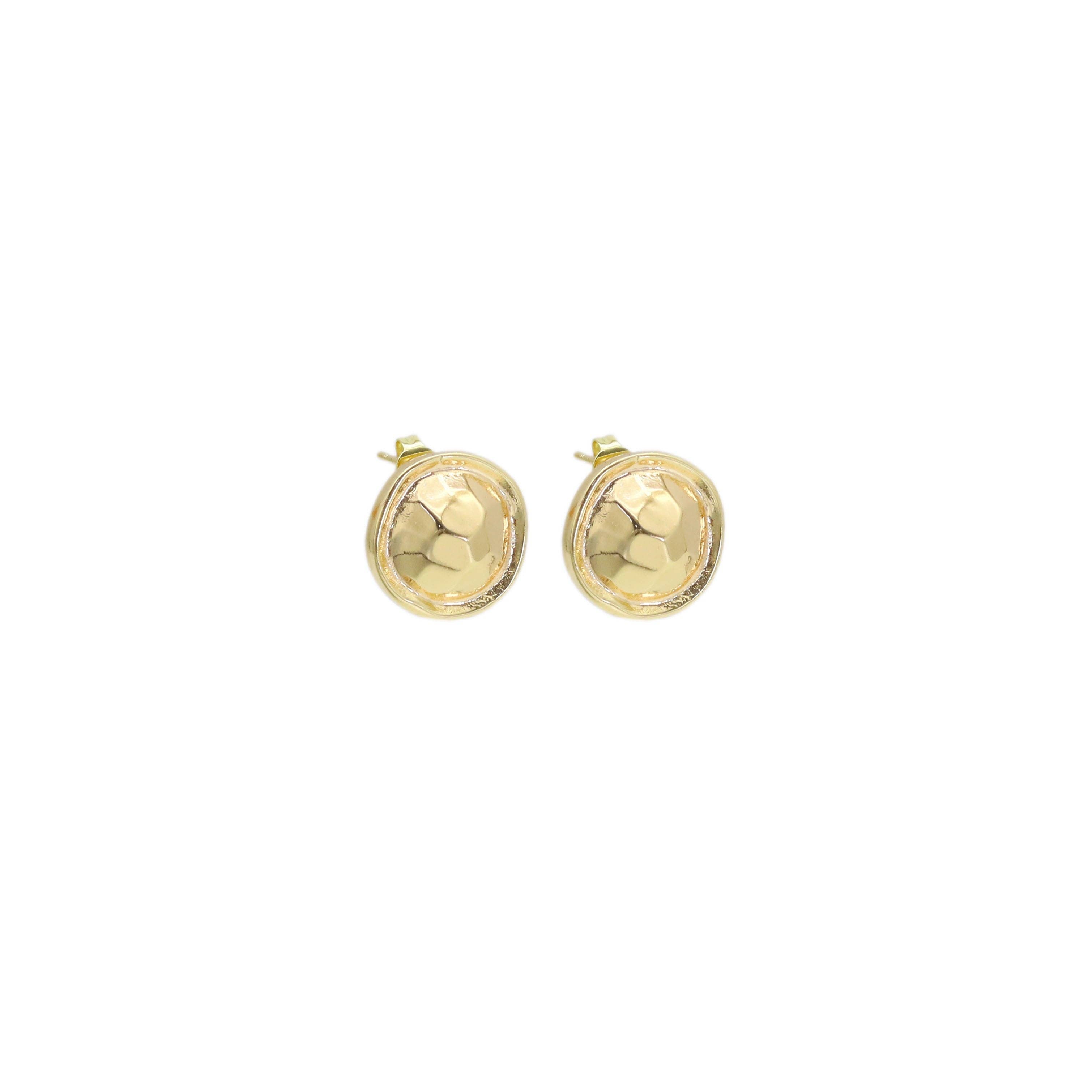 Gold Round Faceted Turtle shell Stud Earrings, Sku#ZX175