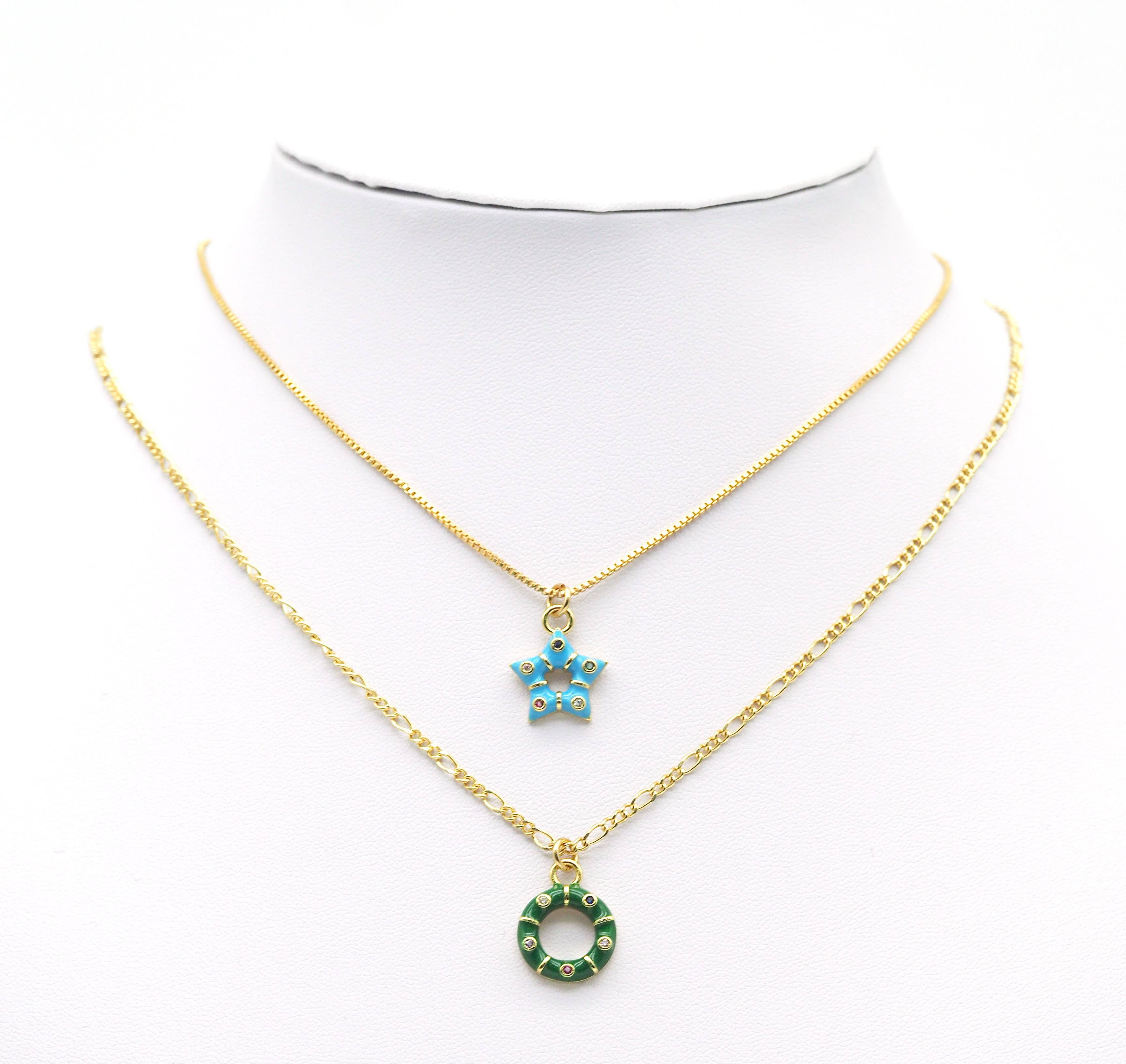 CZ Enamel Star Heart Round Charm, Sku#JL117