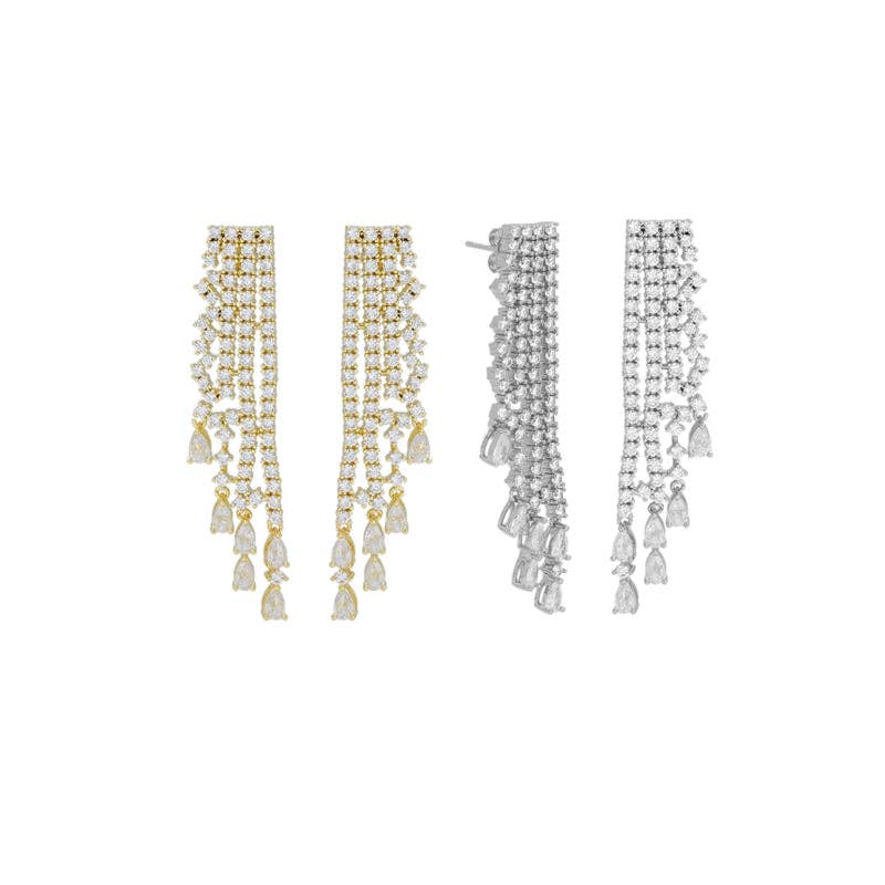 Tennis CZ with Teardrop Dangle Statement earrings, Sku#A270