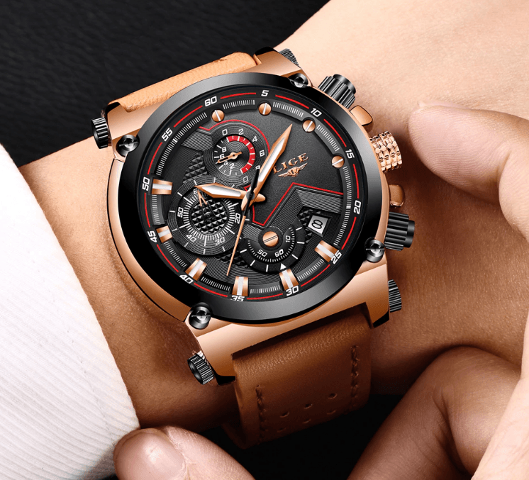 Montre Moderne Étanche pour Homme avec Bracelets en Cuir, Boîtier en Acier Inoxydable, Excellent Look, Cadeau Parfait