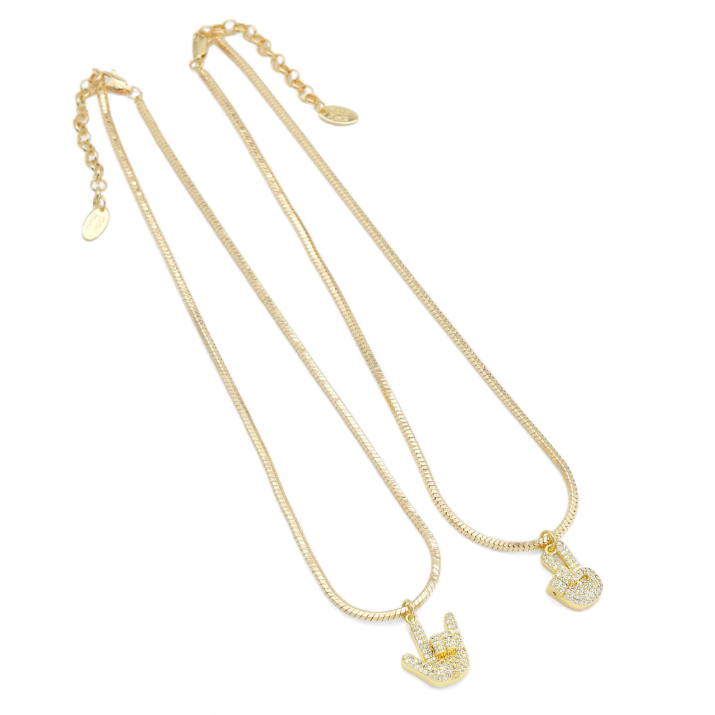 Gold Snake Chain Love Peace Sign Necklace, Sku#EF531