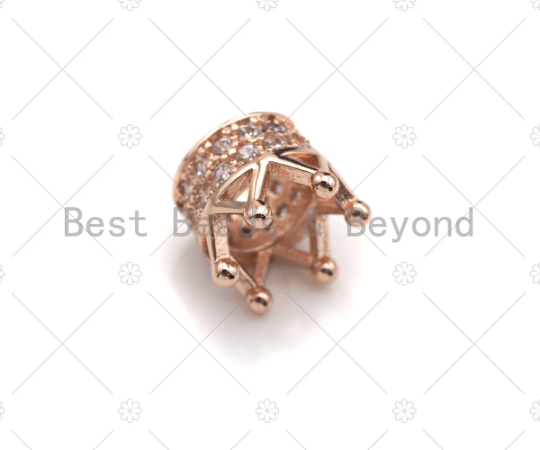 Cute CZ Micro Pave Big Hole Crown Spacer Beads, Cubic Zirconia Crown Beads, CZ Large Hole Crown Charm, 6x7mm, sku#Y333