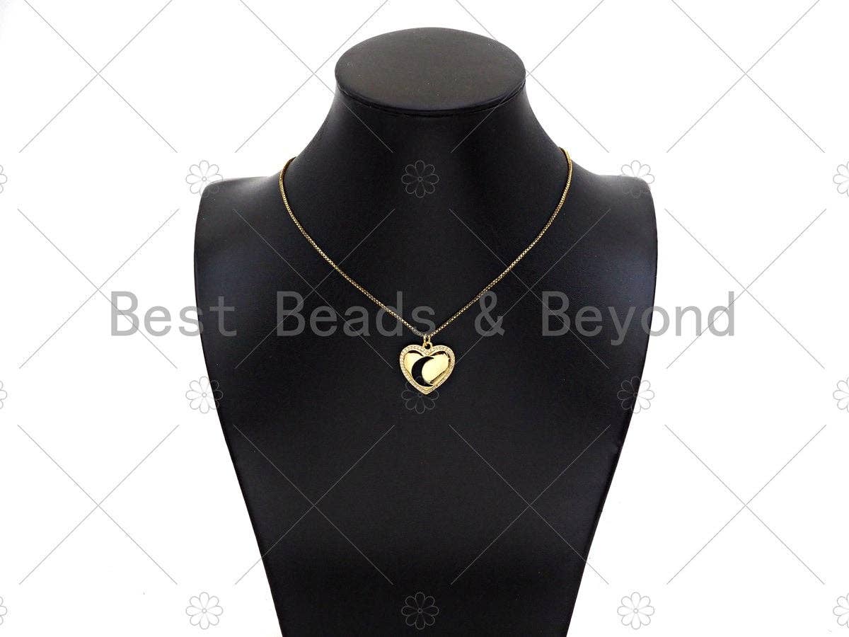 Gold Filled CZ Micro Pave Hollow Out Cresent Moon On Heart Shape Pendant ,18K Gold Filled Charm, Necklace Bracelet Pendant,21x20mm,Sku#LD102