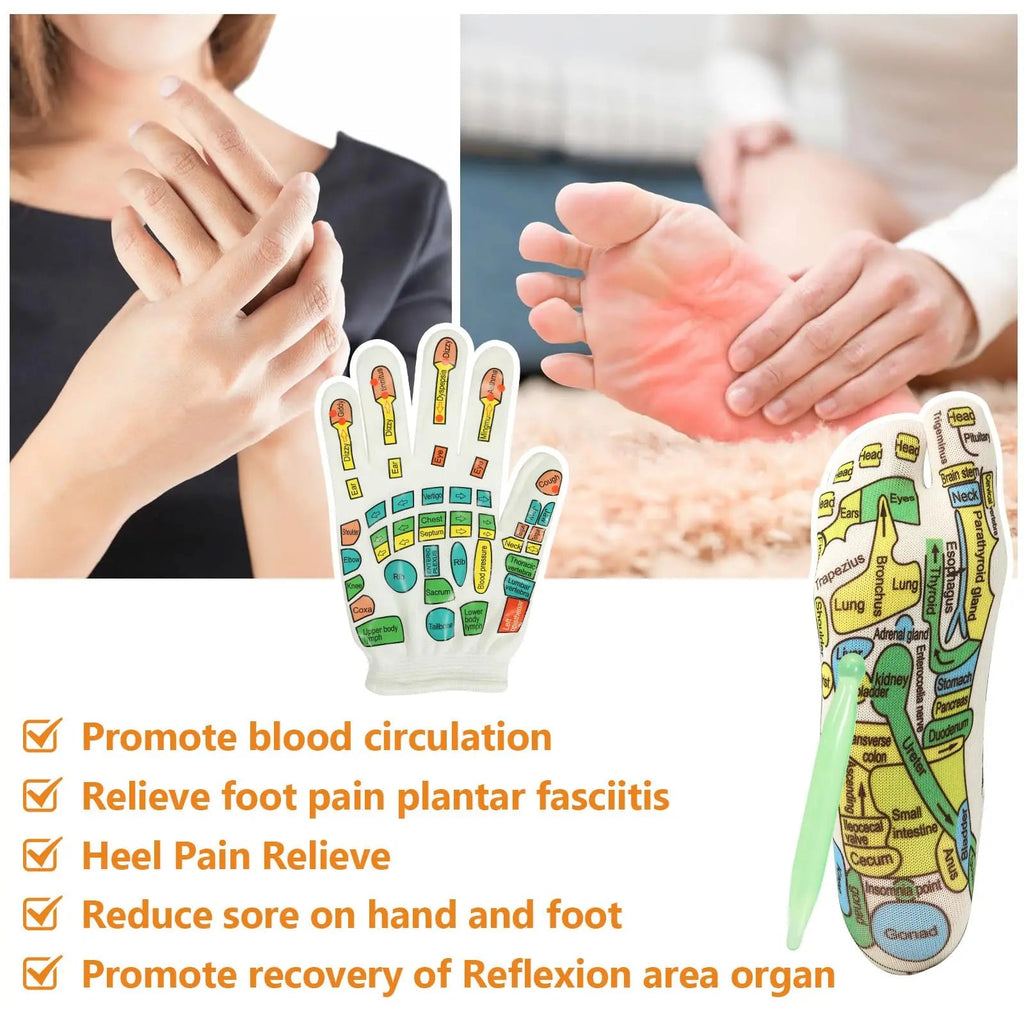Reflexology Socks Gloves Hand Foot Massage Soothing Relaxing Therapy Pain Relief Improve Circulation Health Personal Foot Care