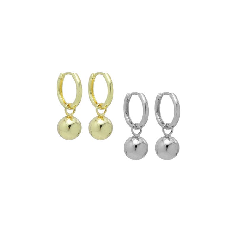 Silver Gold Dangle Ball Hoop Earrings, Sku#LX635