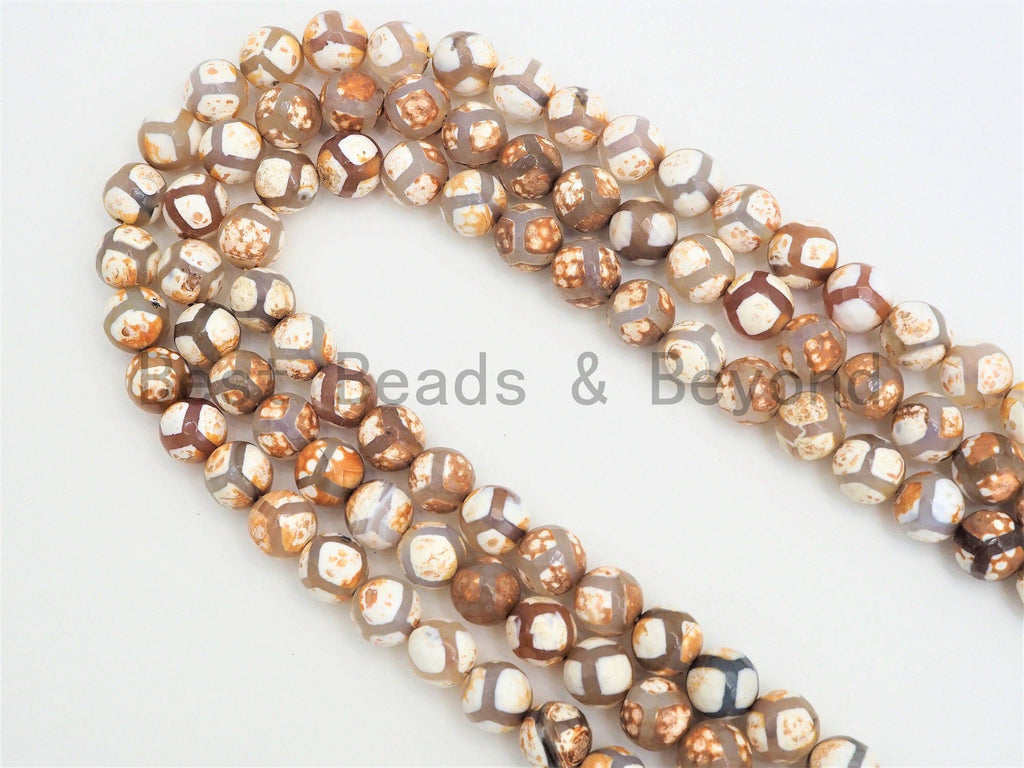 Quality DZI Brown Cream White Agate beads, Round with Football line Tibetan Agate Beads, 6mm/8mm/10mm/12mm Agate,15.5inch strand, SKU#U407