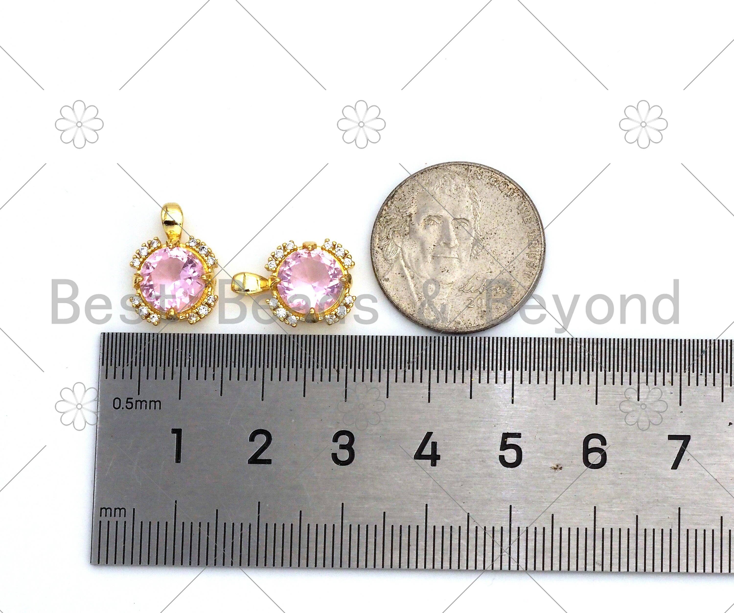 Pink CZ Micro Pave Cute Round Shape Pendant, 18K Gold Filled Round CZ Charm, Big CZ Pave Pendant, 11x15mm, Sku#LK372