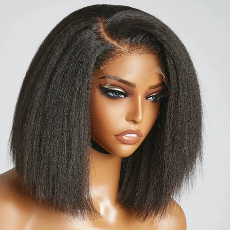 Perruque bob 13x4 sans colle, lisse et crépue | Prête à porter | Cheveux brésiliens Remy naturels