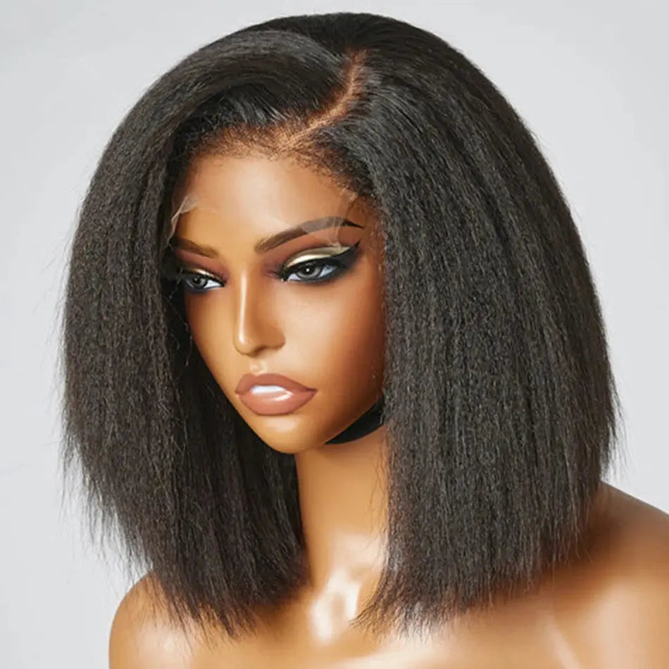 Perruque bob 13x4 sans colle, lisse et crépue | Prête à porter | Cheveux brésiliens Remy naturels