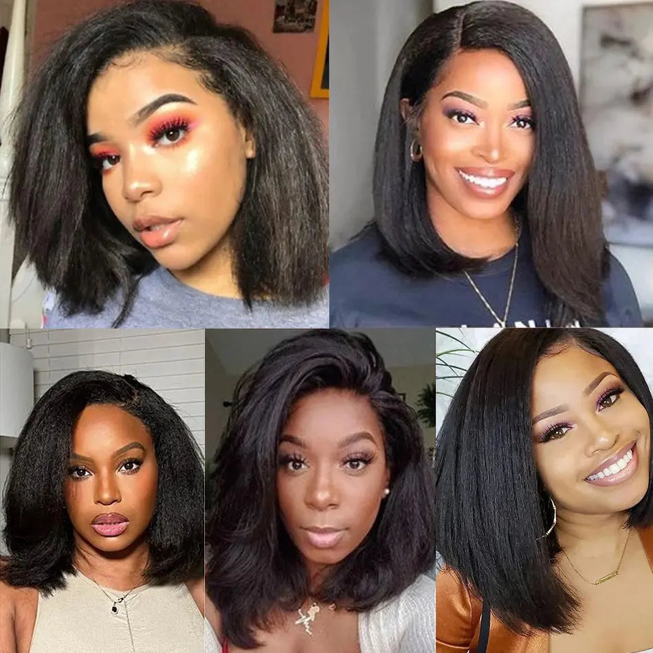 Perruque bob 13x4 sans colle, lisse et crépue | Prête à porter | Cheveux brésiliens Remy naturels