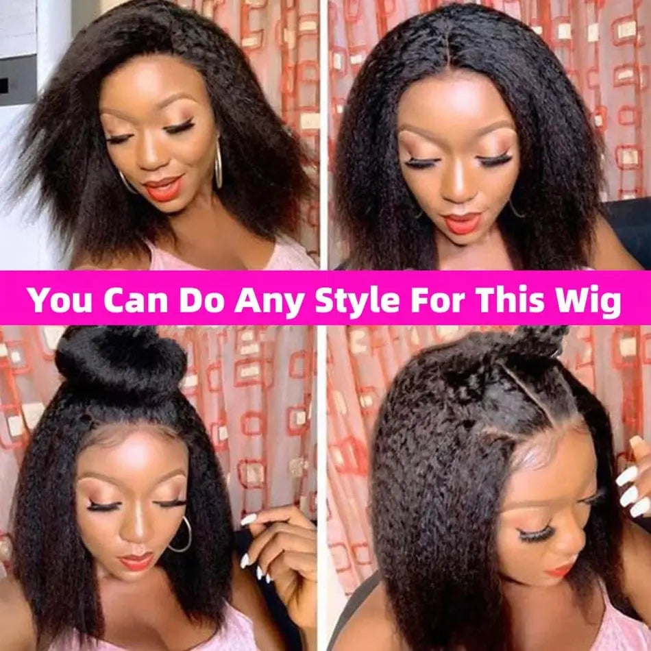 Perruque bob 13x4 sans colle, lisse et crépue | Prête à porter | Cheveux brésiliens Remy naturels