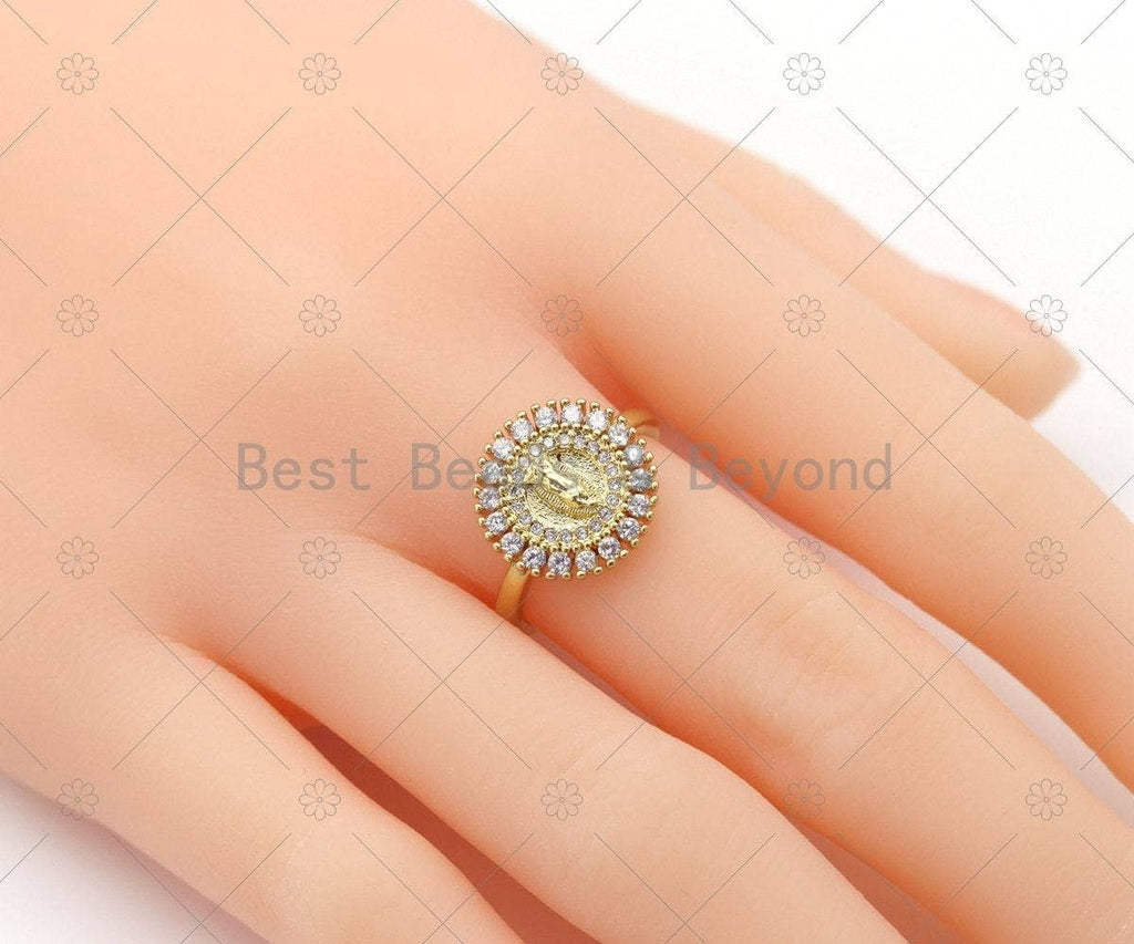 CZ Virgin Mary On Round Adjustable Ring, Sku#LD171