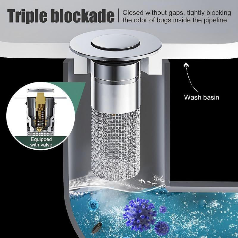 Citydry-Bathroom Sink Stopper Hair Catcher Universal Pop up Sink Drain Filter with Stainless Steel Filter Basket & Brass Drain Plug