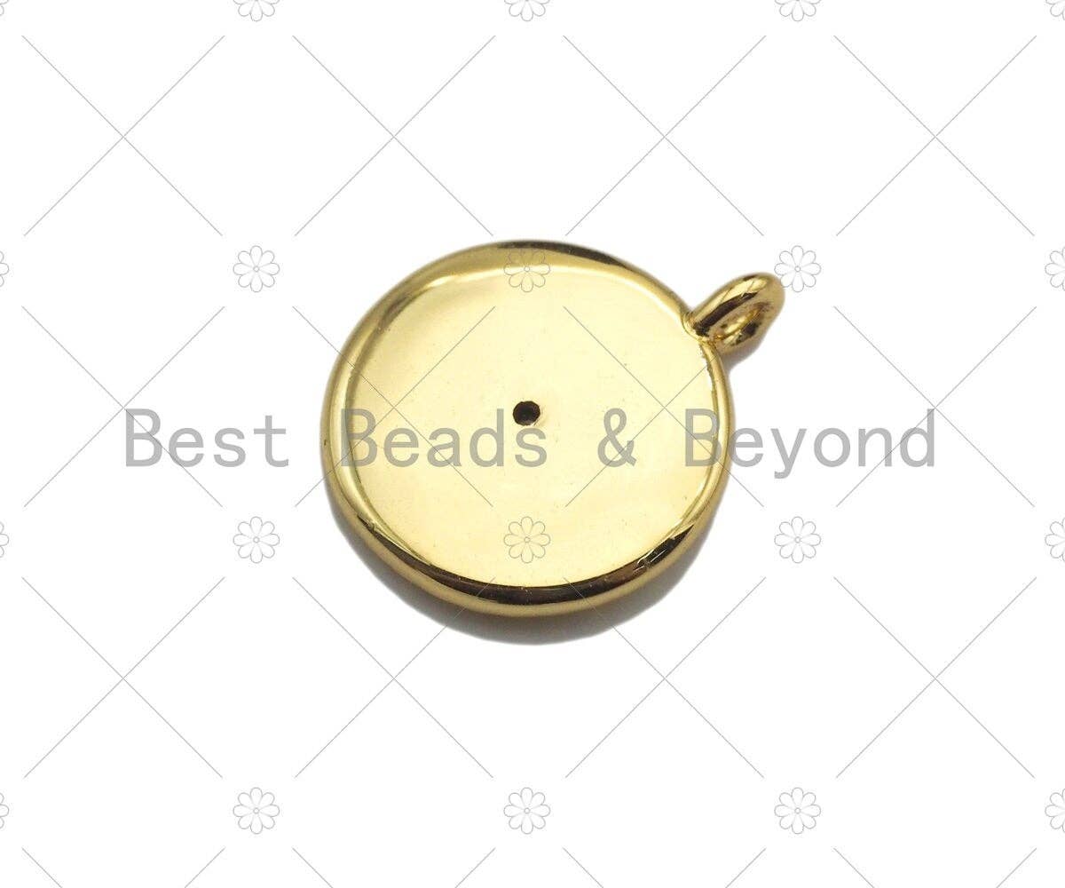 Cobalt Enamel CZ Micro Pave Evil Eye on Disc Pendant/Charm, Lucky eye Cubic Zirconia Pendant, Evil Eye Charm,13x15mm,Sku#L306