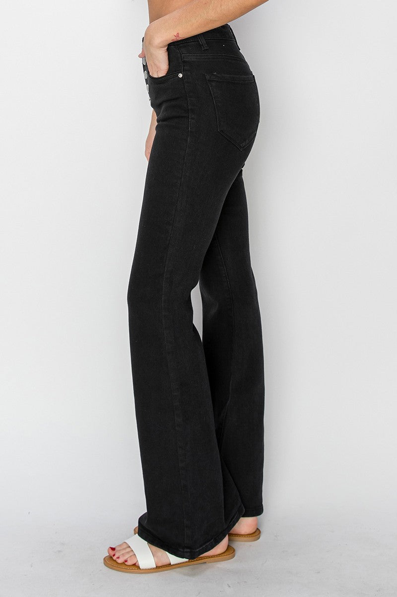 Jean flare taille haute à boutons