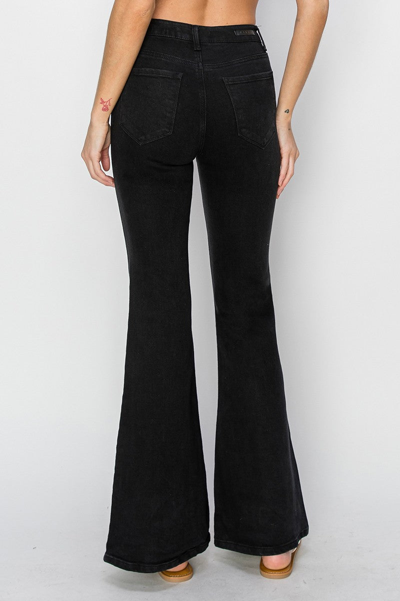 Jean flare taille haute à boutons
