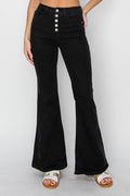 Jean flare taille haute à boutons