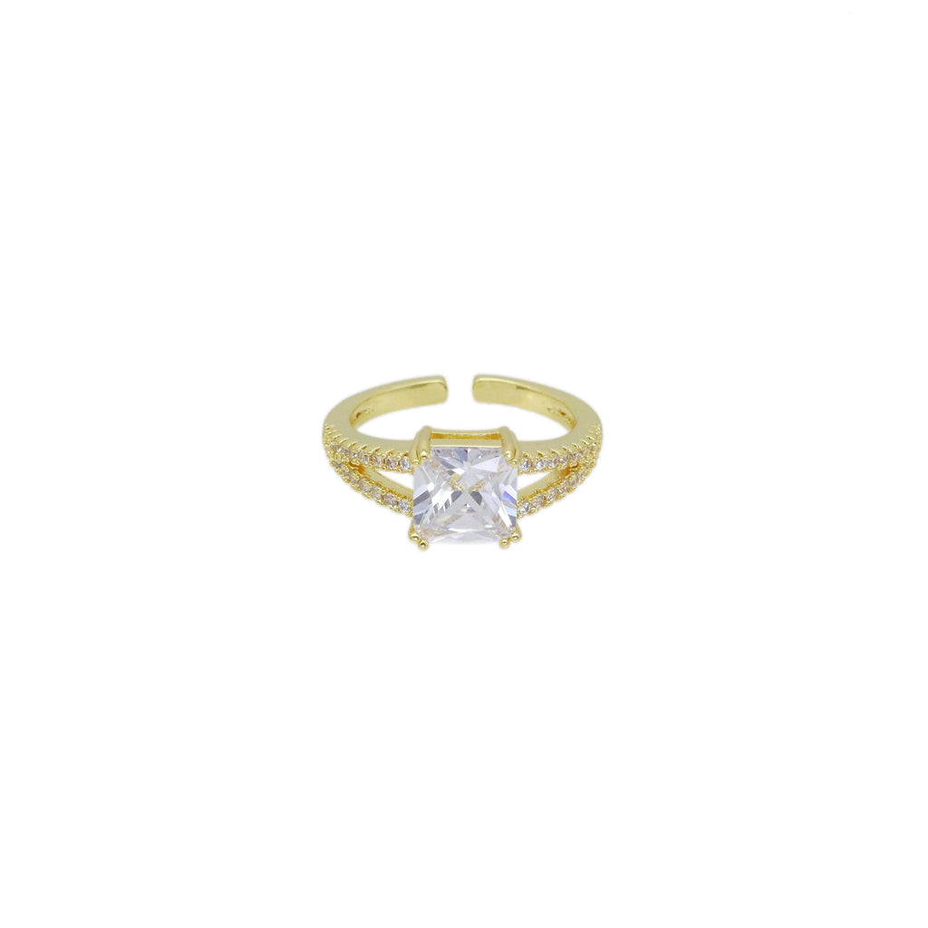 Big Clear Square CZ Gold Adjustable Ring, Sku#LX479