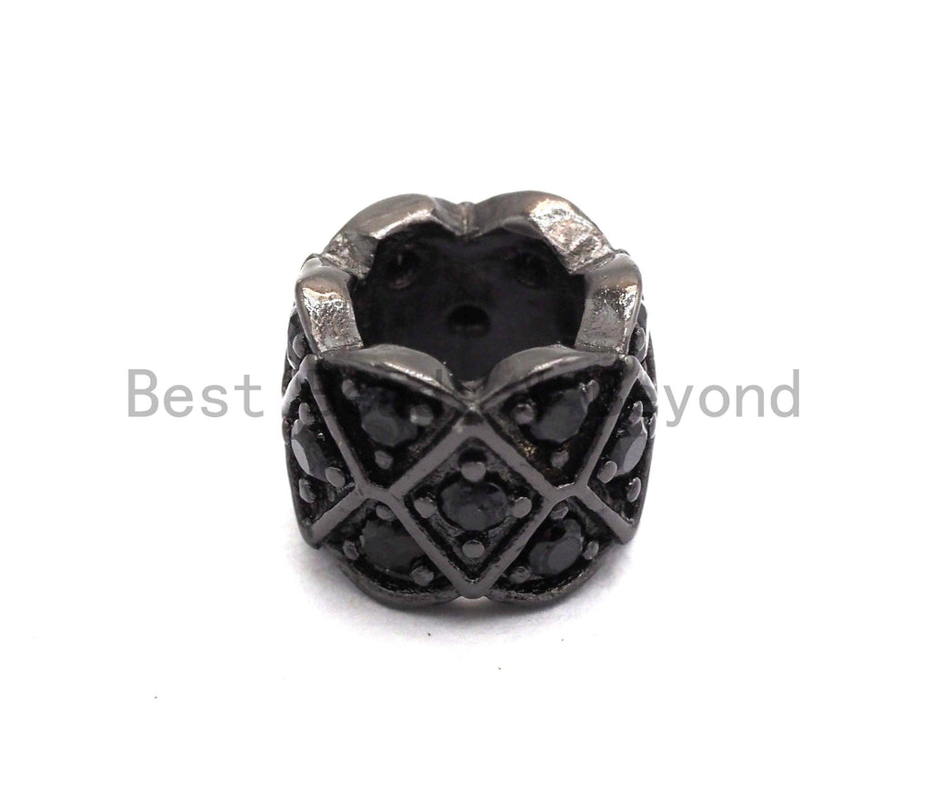 Black CZ Pave On Black Triple Layers Big Large Hole Cylinder Beads, Cubic Zirconia Black Color Cylinder Space Beads, 8x6mm, SKU#C92