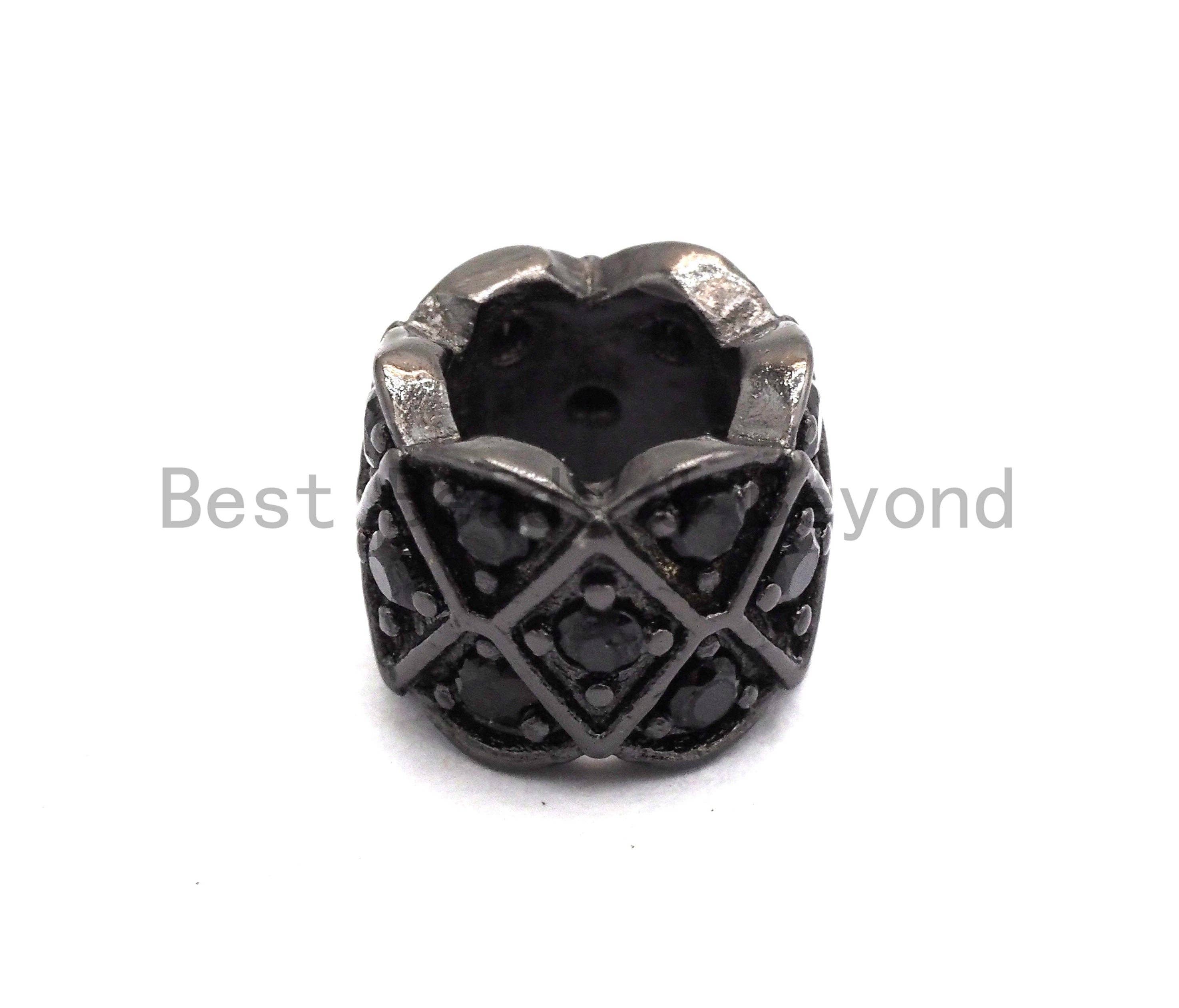 Black CZ Pave On Black Triple Layers Big Large Hole Cylinder Beads, Cubic Zirconia Black Color Cylinder Space Beads, 8x6mm, SKU#C92