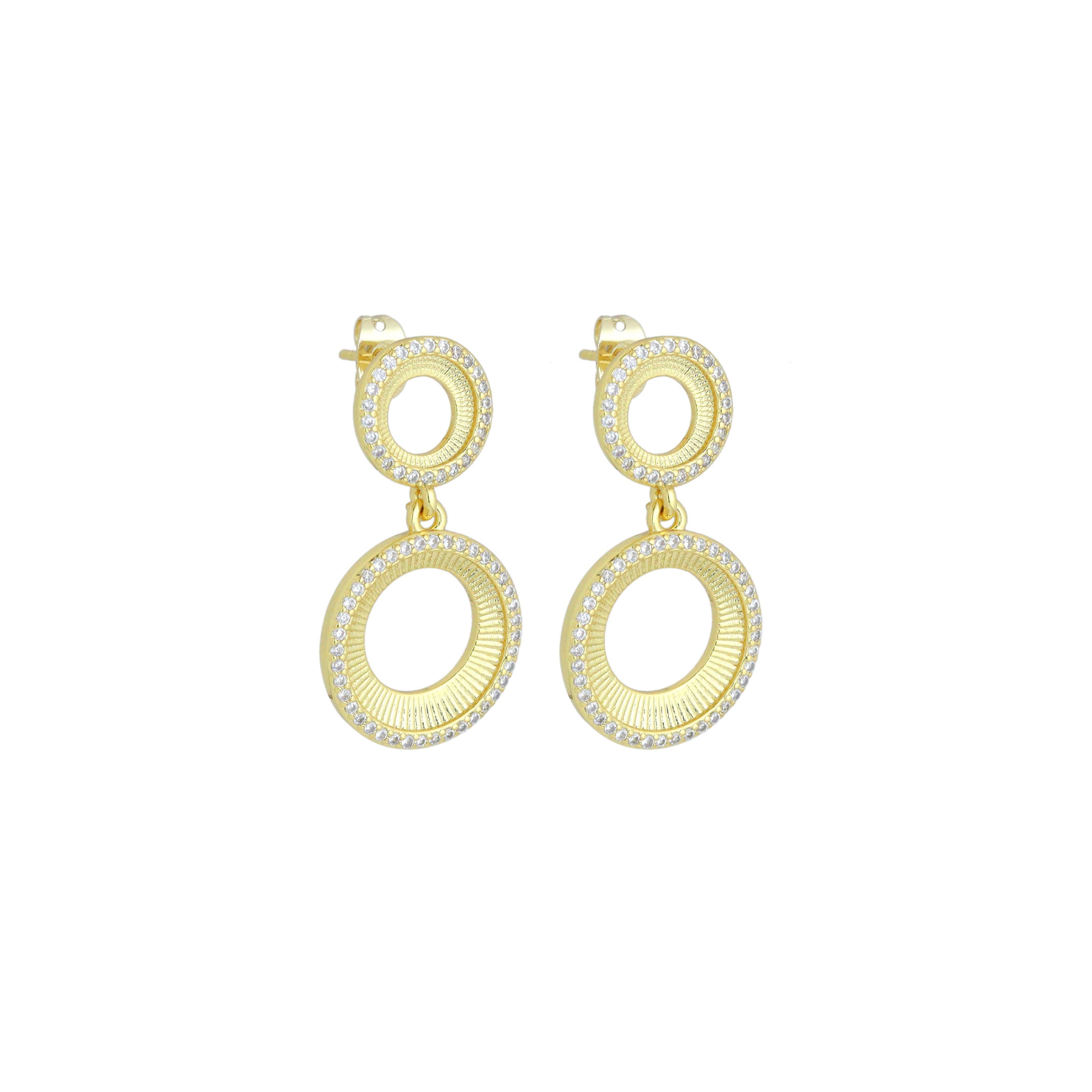 CZ Gold Double Circle Stud Earrings, Sku#LX832
