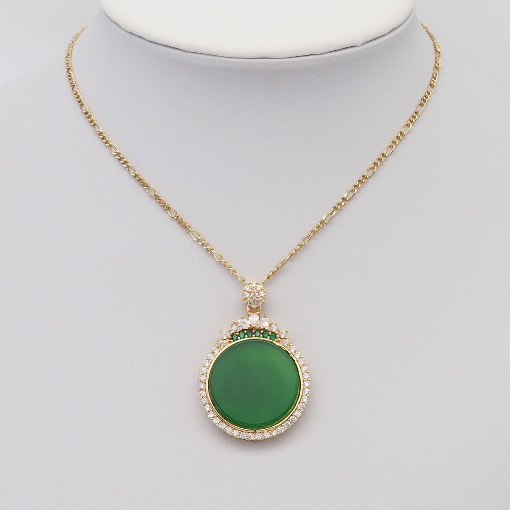 CZ Round Green Jade Pendant, Sku#LX346