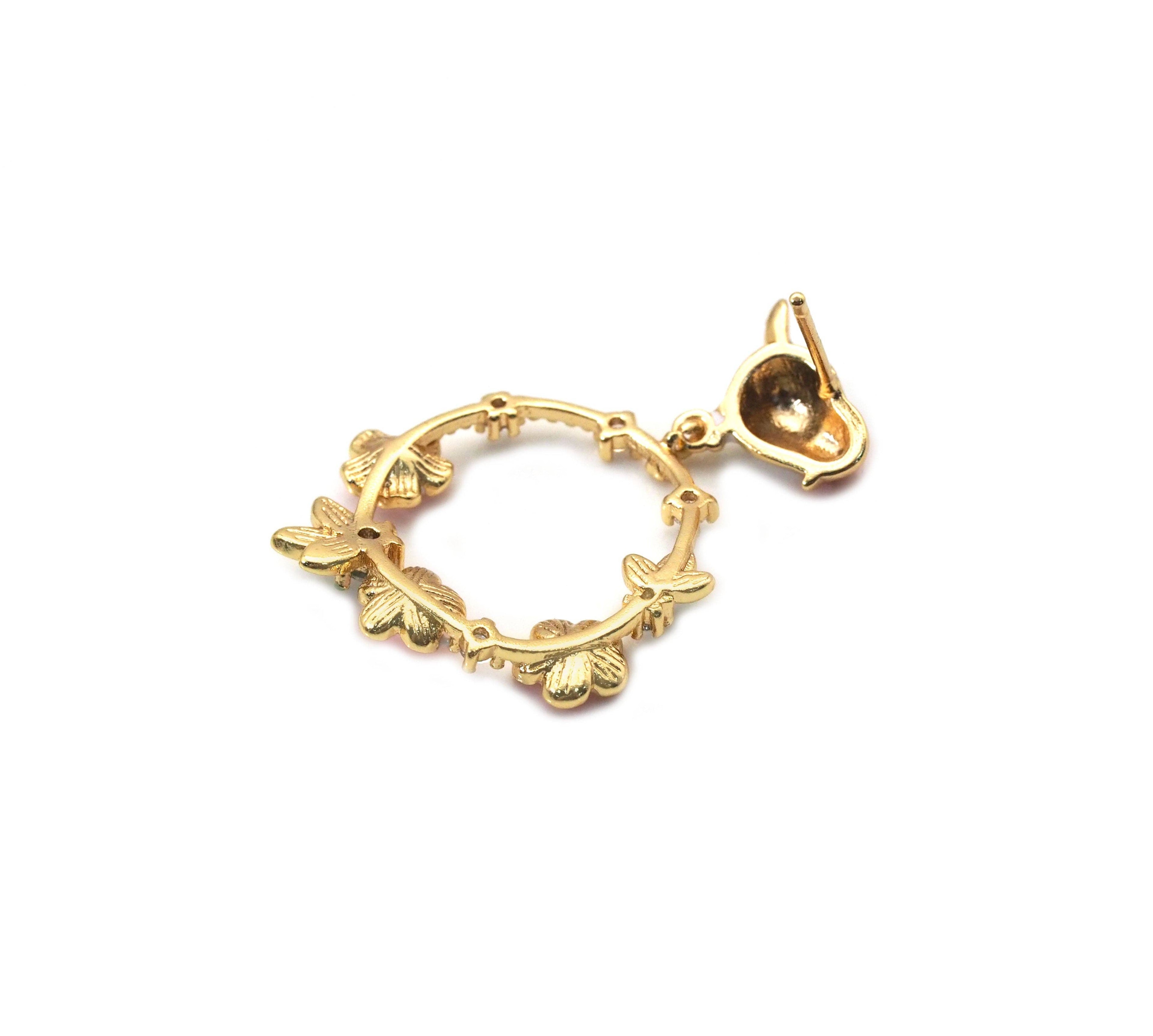 Vintage Flower Bird Stud Earrings, Sku#ZX120