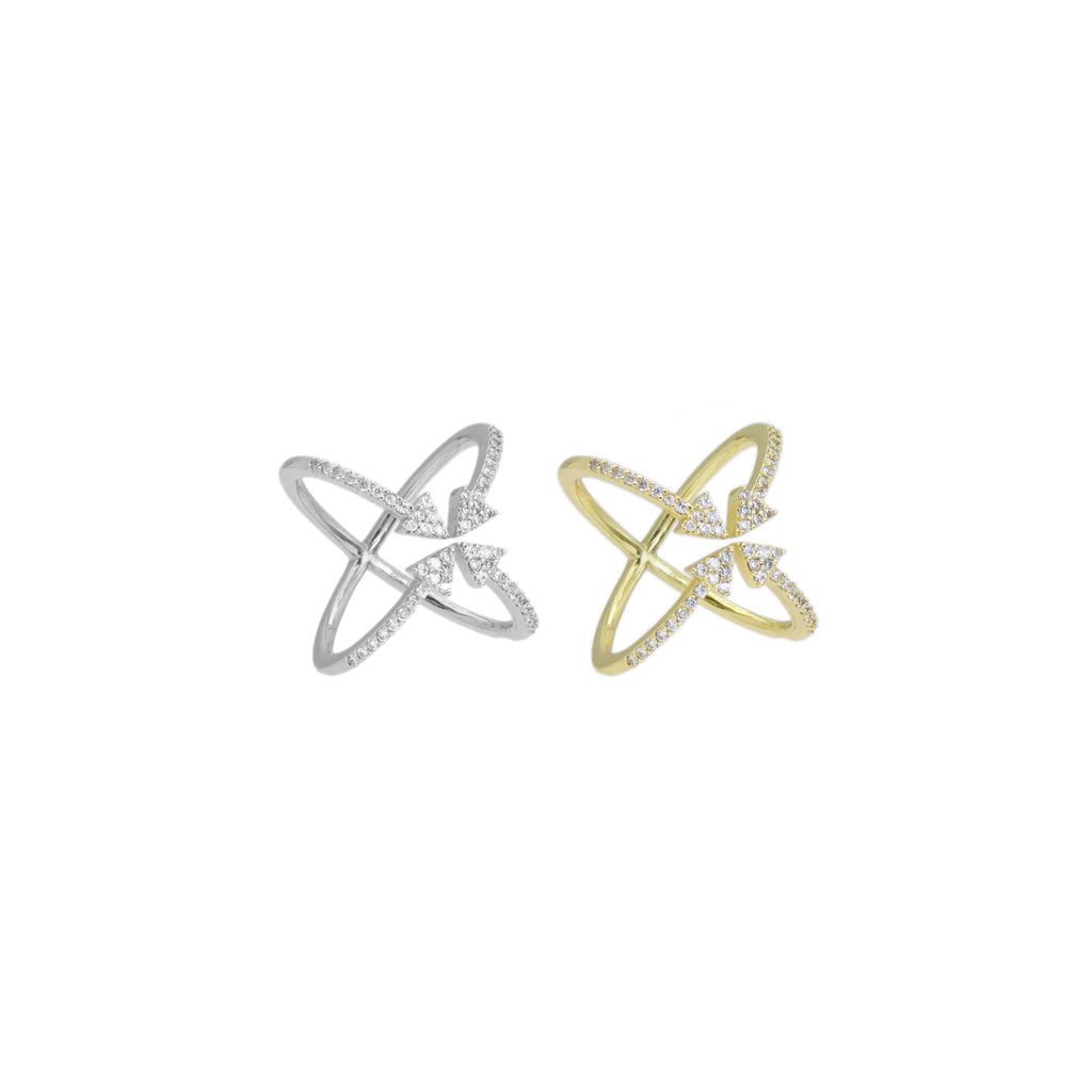 Clear CZ Arrows Criss Cross Ring, Sku#A181
