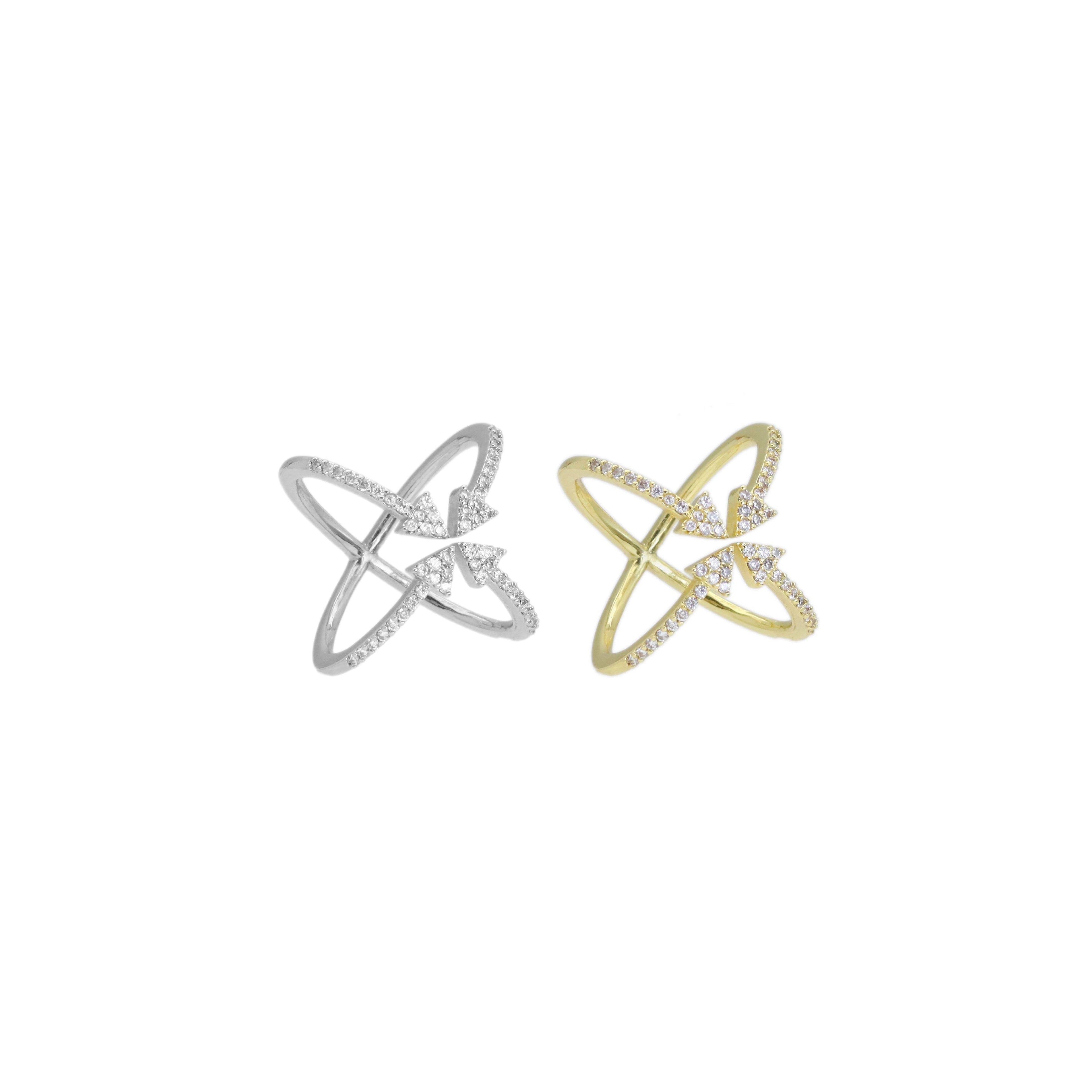 Clear CZ Arrows Criss Cross Ring, Sku#A181