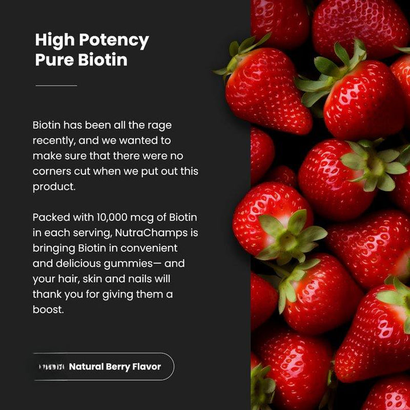 Nutrachamps Biotin Gummies 10,000 Mcg for Hair Skin & Nails Natural Strawberry Flavor US Made