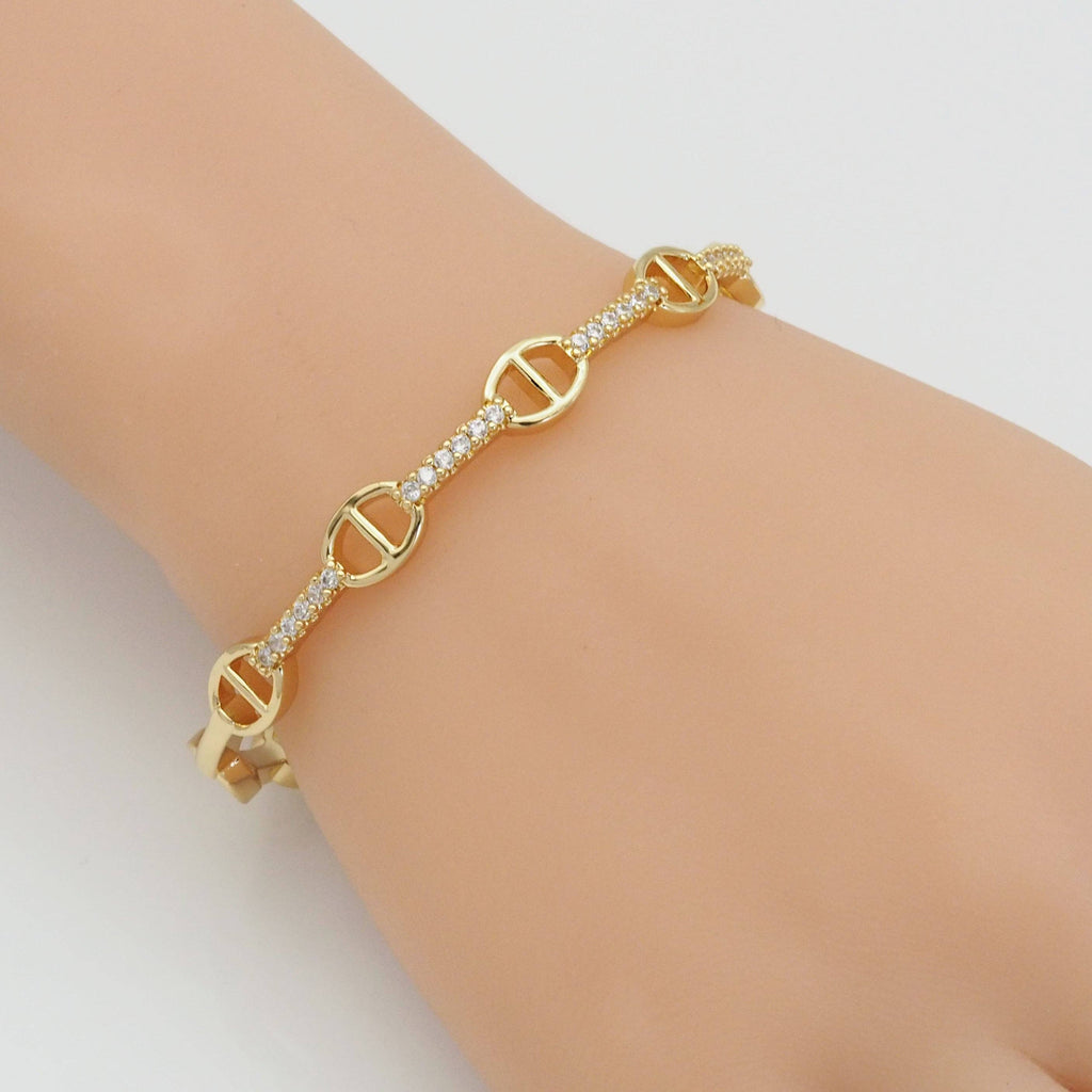 CZ Gold Oval Link Adjustable Bracelet, Sku#LX244