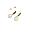 Black CZ Oval White Pearl Pendant Earrings, Sku#LX699